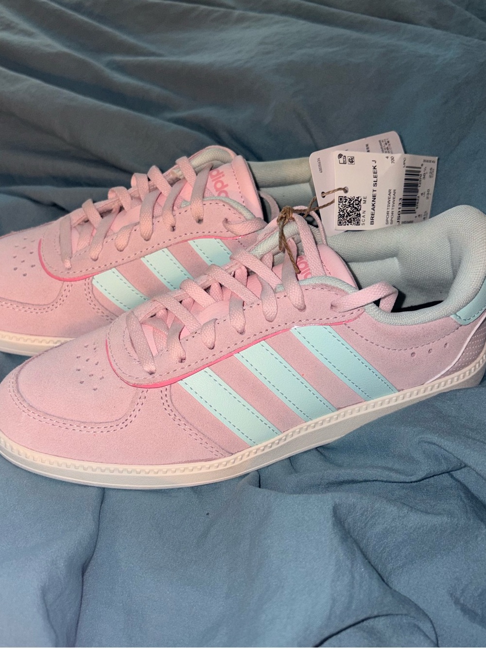 adidas Pink Sneakers with Light Blue Stripes